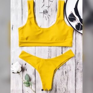 U Neck Bralette Thong Bikini Set